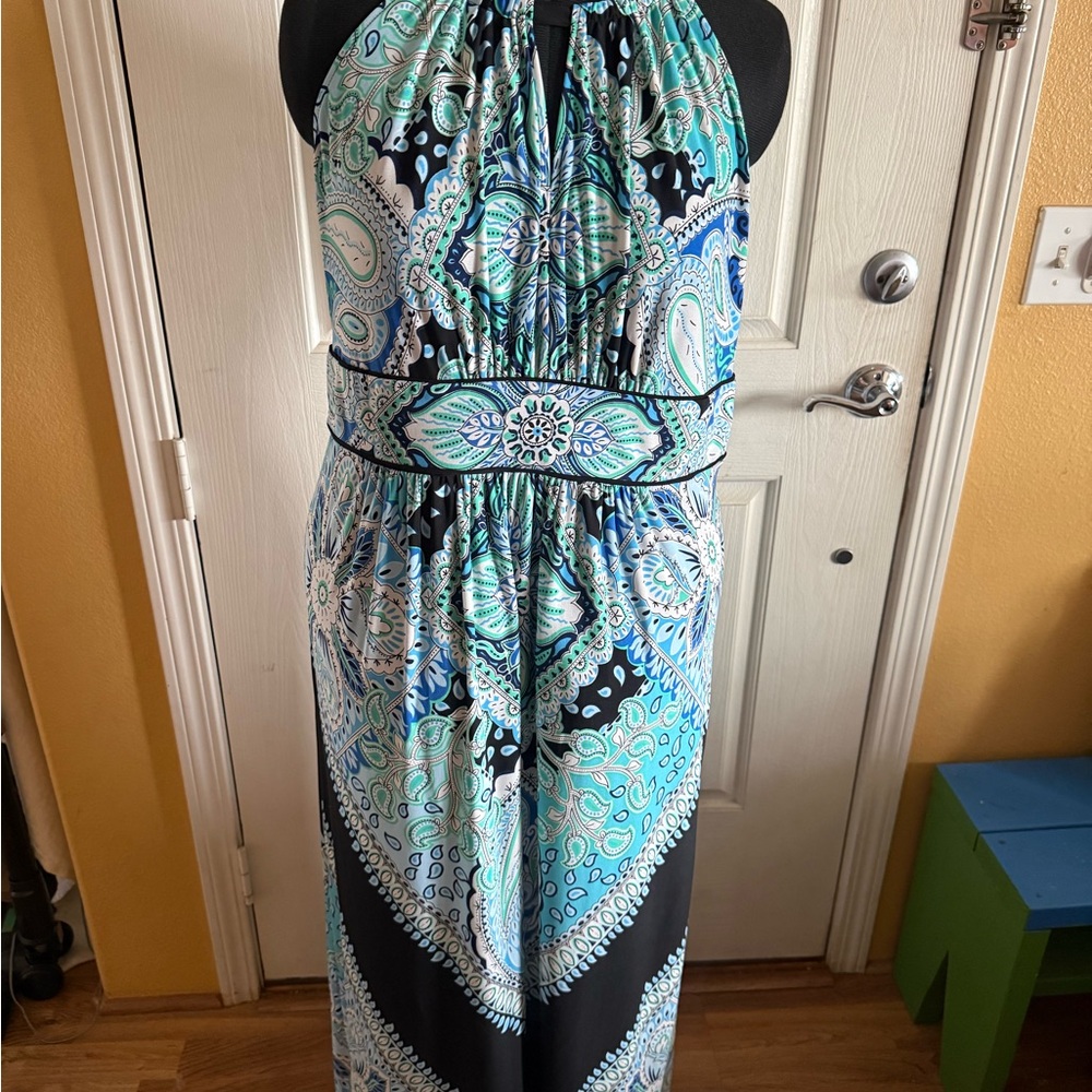 Sandra Darren Blue and Black Paisley Maxi Dress